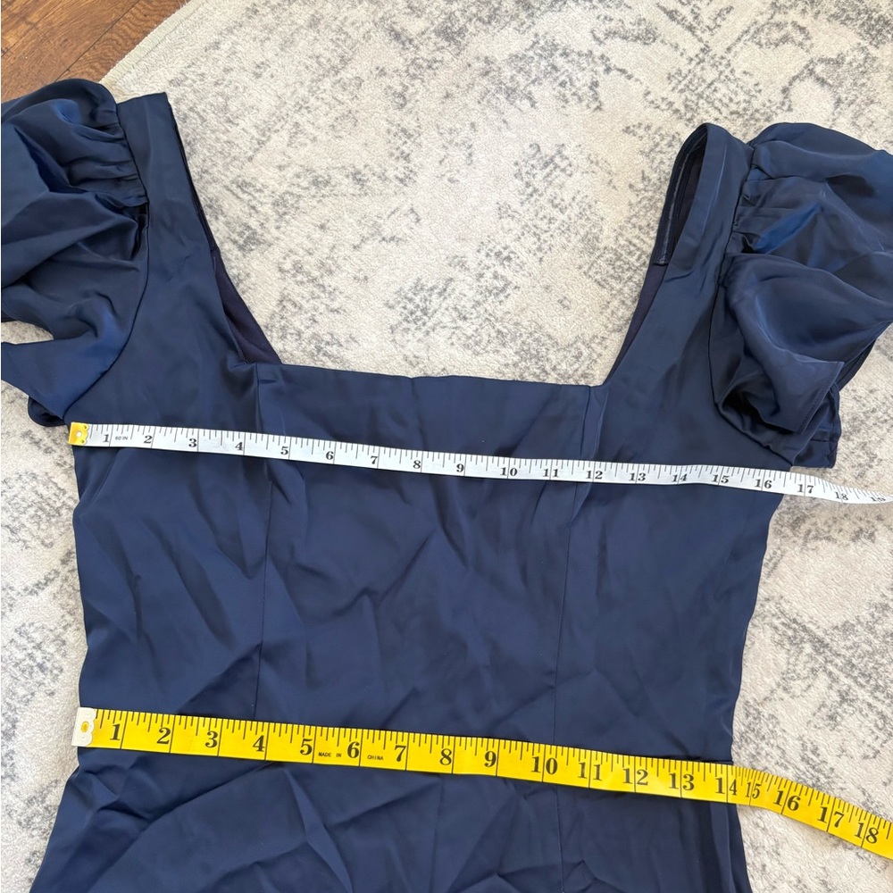Lulus Ultimate Sweetness Navy Blue Satin Flutter Sleeve Maxi Dress Size Medium - Picture 5 of 9